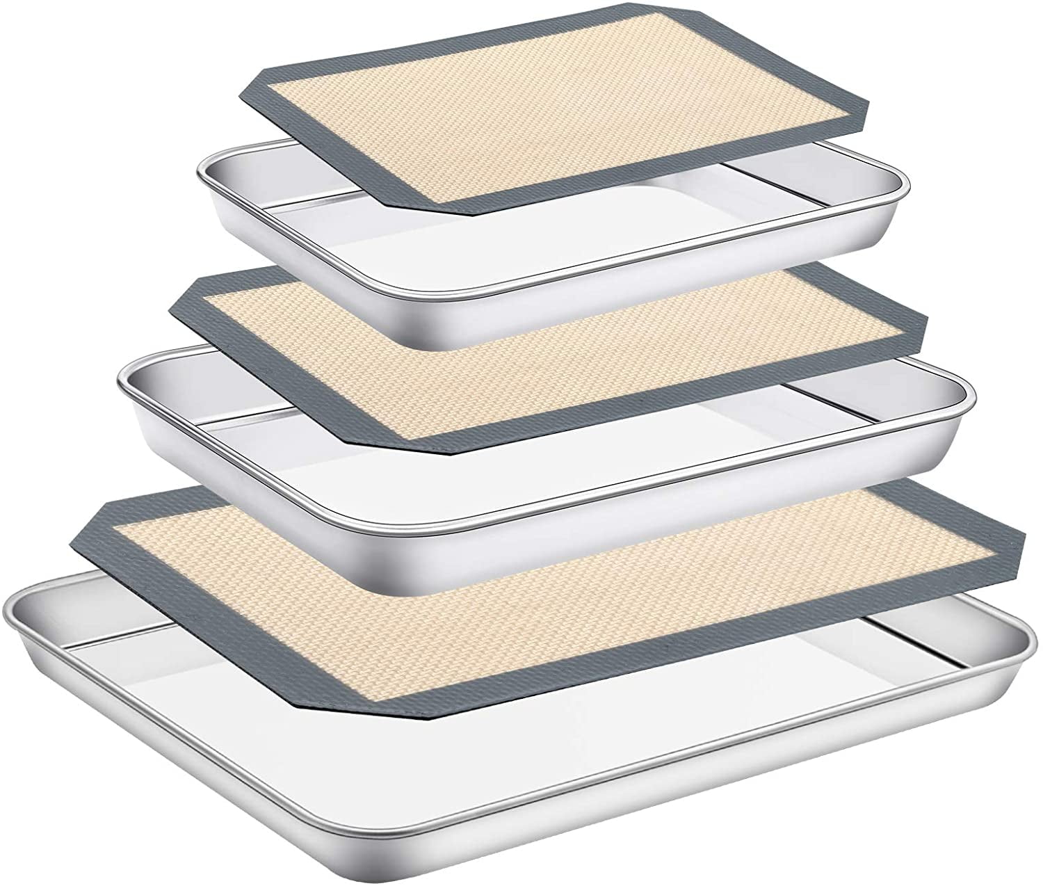 Baking Sheet with Silicone Mat Set Stainless Steel 3 Sheets + 3 Mats Set of 6 
