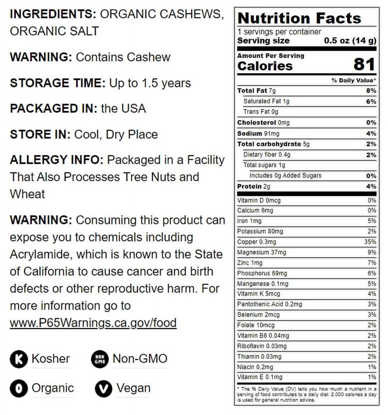 Organic Dry Roasted Whole Cashews with Himalayan Salt, 2 Pounds — Non-GMO, Kosher, Vegan — by Food to Live