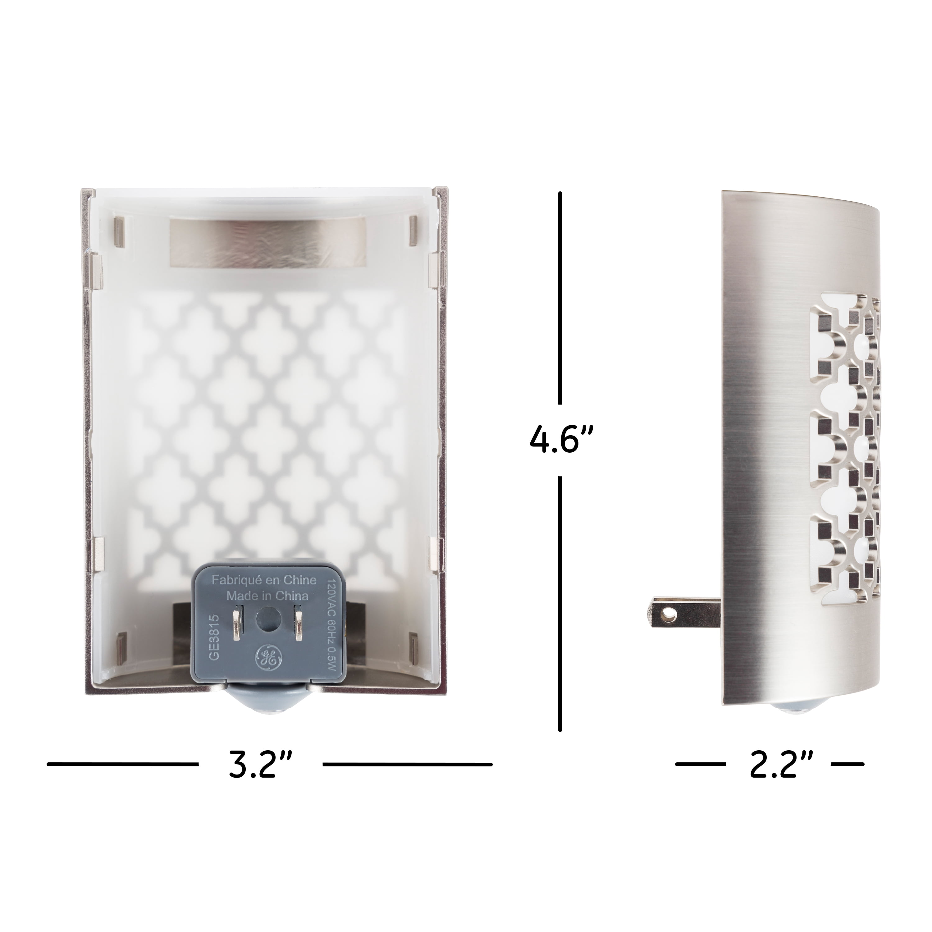 GE CoverLite LED Night Light, 2 Pack, Plug-in, Dusk-to-Dawn Sensor, Brushed Nickel, 46815