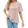 thumbnail image 2 of Vmvidoty Womens Summer Ruffle Short Sleeve Dressy Casual Blouses Mock Neck Tops Work Shirts Pink L, 2 of 8