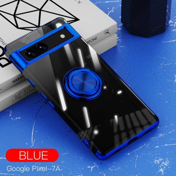 Compatible with Google Pixel 7 Case Clear Shockproof Silicone Phone Cases with Ring Holder,[Supports Magnetic Car Mount] Magnetic 360 Rotation Kickstand Thin Soft TPU Protective Cover,Blue