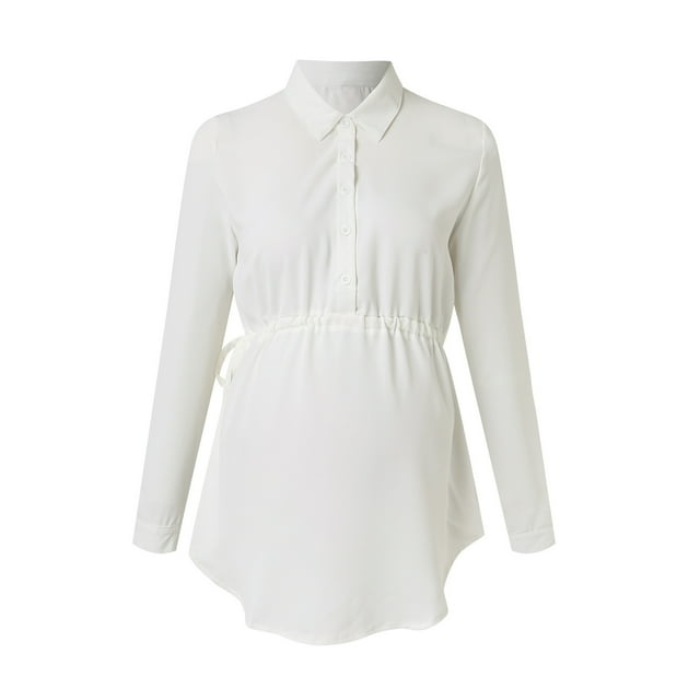 Women's Maternity Long Sleeve Crew Neck Irregular Hem Nursing Tee Shirt - Comfortable & Practical Top