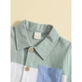 thumbnail image 4 of GXFC Toddler Baby Boys Summer Contrast Color Shorts Outfits Infant Boys Short Sleeve Patchwork Lapel Button Down Shirt Tops with Pocket and Short Pants Set Casual Clothes 2Pcs 6M-3T, 4 of 9