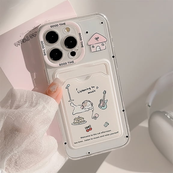 Korean Cute Cat Card Holder Phone Case For iPhone 17 16 15 14 13 12 11 Pro Max X XR 7 8 Plus Wallet Shockproof Soft Cover Funda