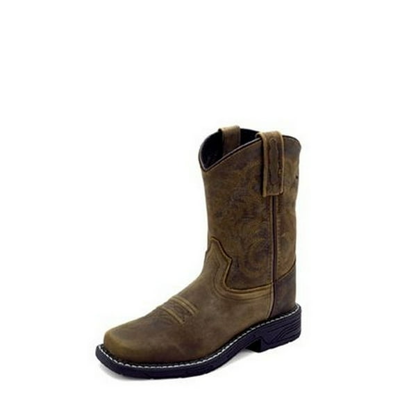 Old West Western Boots Boys Rubber Leather Pull On Brown WB1012