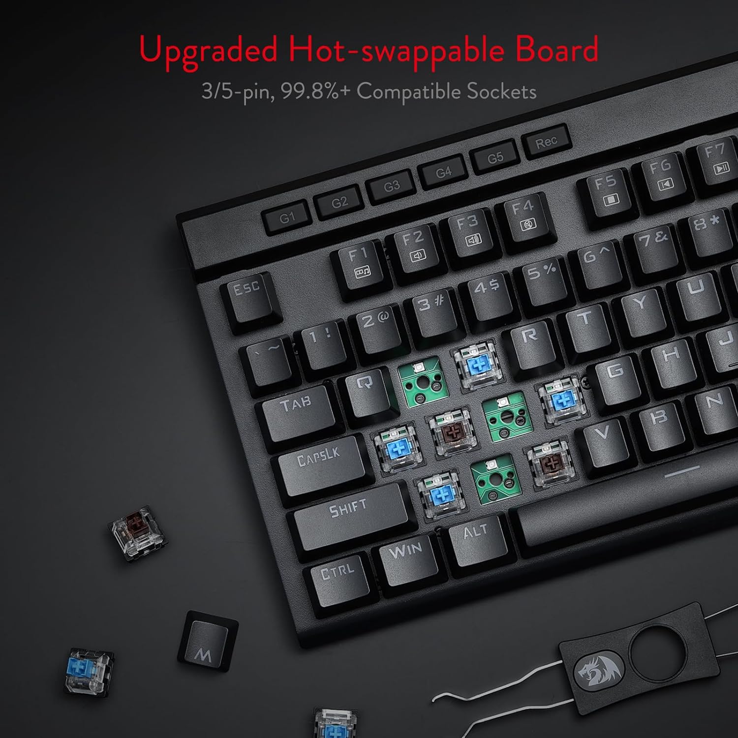 K580 VATA RGB LED Backlit Mechanical Gaming Keyboard with Macro Keys & Dedicated Media Controls, Hot-Swappable Socket, Onboard Macro Recording (Blue Switches)