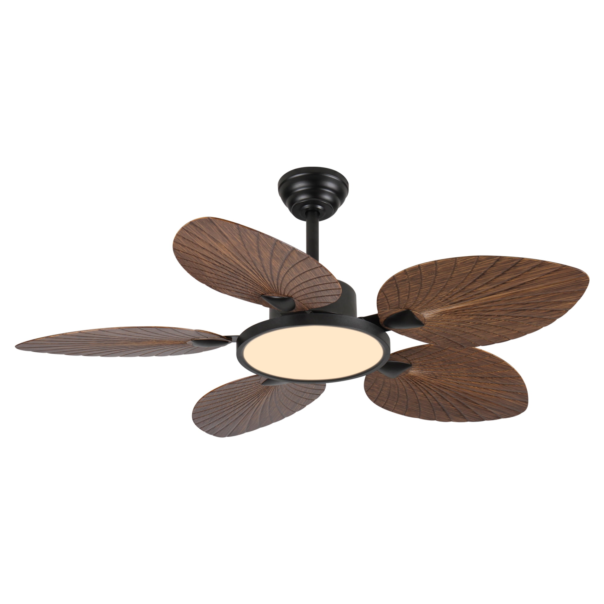 Jopath 52 Inch Tropical Palm Leaf Ceiling Fan with Lights and Remote Control,5 Blades Silent DC Motor for Bedroom Indoor/Outdoor Use Amber