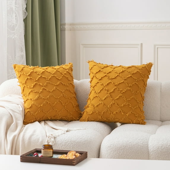 UlikTree Linen Throw Pillow Covers 2 Pack - Cushion Cover for Sofa Couch Decorative Square Pillowcase, Solid Modern Style Accent Pillows Covers with Zipper 22x22 Inches Lemon Yellow