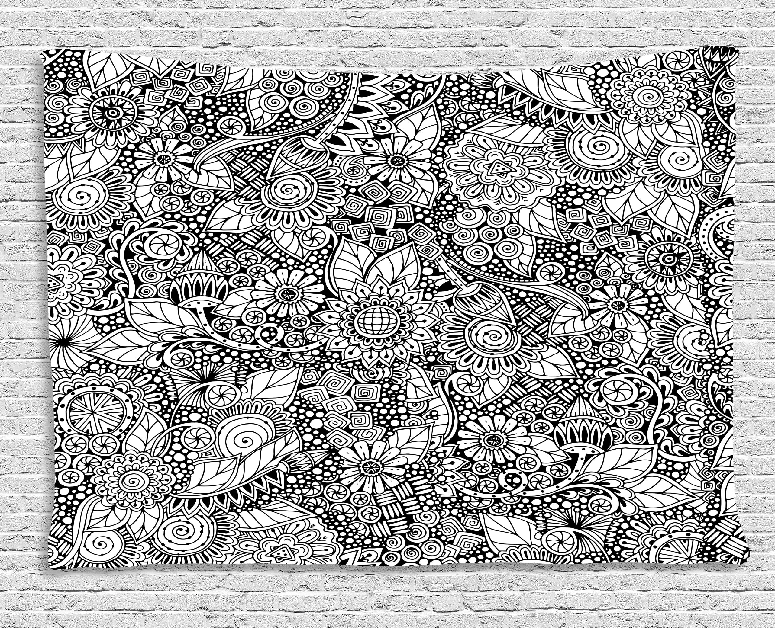 Doodle Tapestry, Floral Arrangement with Variety of Flowers in Black