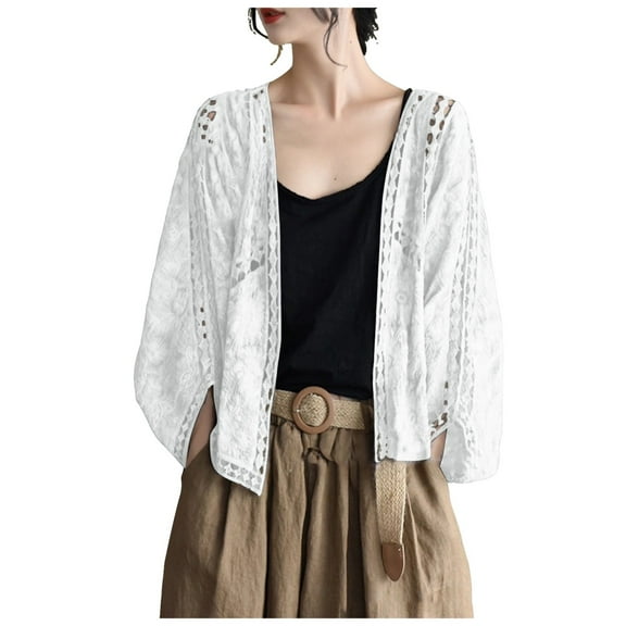 sertiohcv Cardigans for Women Short Sleeve 2025 Cardigans Lightweight Open Front Tops Size for One Size,White