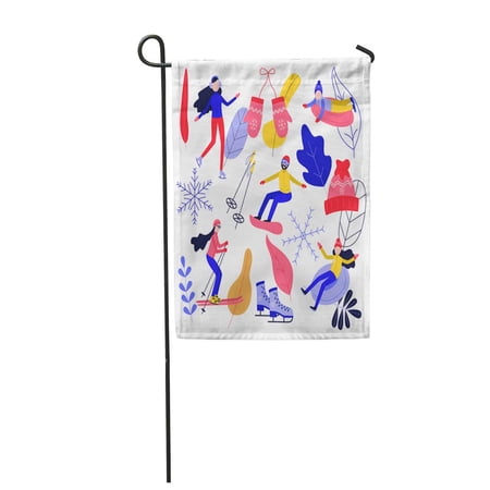 SIDONKU Winter Sport and Active Leisure People Riding Skates Snowboard Having Fun Garden Flag Decorative Flag House Banner 12x18 inch