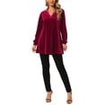 thumbnail image 2 of INSPIRE CHIC Women's Velvet Top V Neck Long Sleeve Casual Loose Fit Blouse T-Shirt L Red, 2 of 5