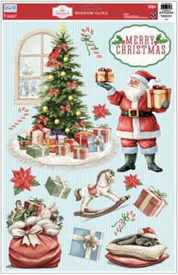 Holiday Time 1 Sheet Christmas Window Clings, Nostalgic Santa