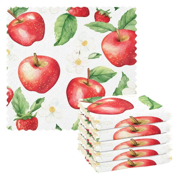 Yayeee 6 Pack Kitchen Dishcloths for Washing Dishes Soft Absorbent Microfiber Towels, White Apple Pattern