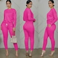 thumbnail image 3 of Jacenvly Oversized Sweatshirts for Women Loose Fit Solid Comfort Warmth Tracksuit Set Crewneck Hoodies Elastic Waisted Long Trousers Casual Fashion Two-Piece Set Pink, 3 of 5