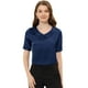 thumbnail image 1 of Blusa de Satén de manga corta Allegra K con Decoración de botones y cuello Vuelto para Mujer Azul Oscuro L, 1 of 5