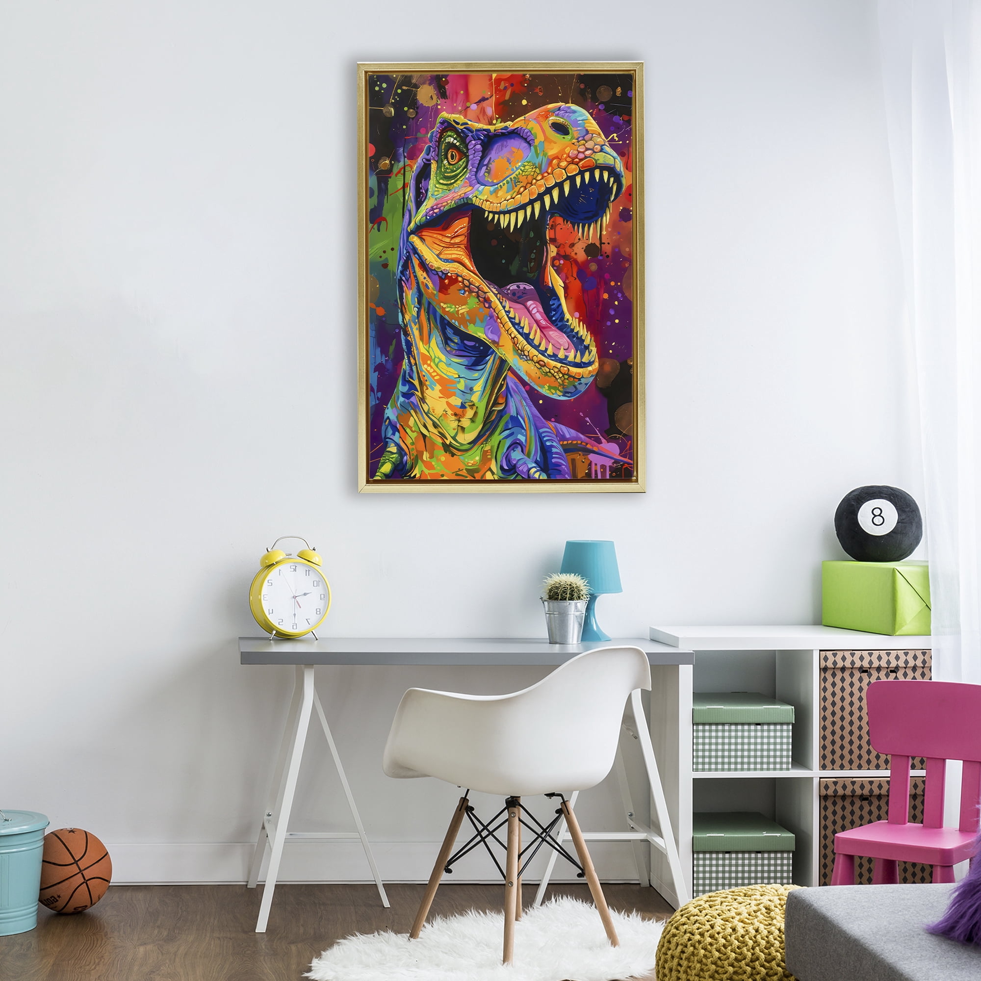 Stupell Industries Paint Splatter Urban T-Rex Gold Framed Floater Canvas Wall Art, design by Creative Studio