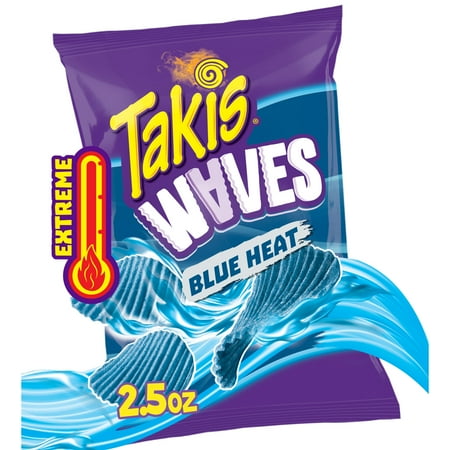 Takis Blue Heat Waves 2.5 oz Snack Size Bag, Hot Chili Pepper Wavy Potato Chips