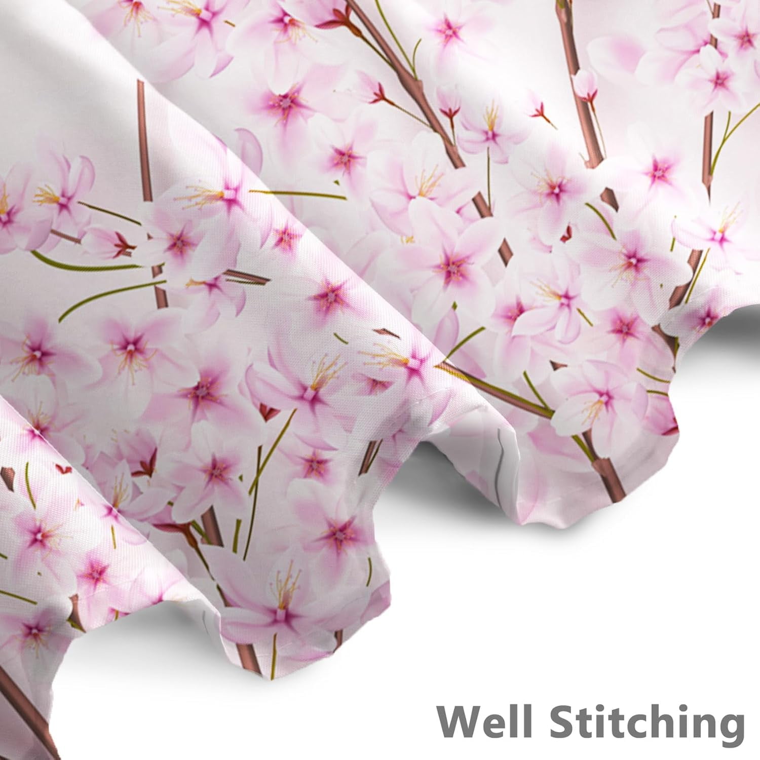 60x72 Inches Pink Cherry Blossom Shower Curtain Spring Pink Peach Floral Branches with Flower Buds Fabric Bath Shower Curtains for Bathroom Decor Waterproof Polyester with Hooks