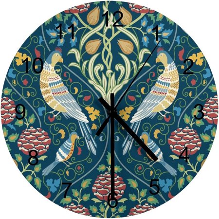 Forest Wall Clock, Watercolor Mountain Forest Nature Tree Woodland Round Clocks Wall Decor Silent No Ticking 12 Inch Wooden Clock for Bedroom Living Room Home Office