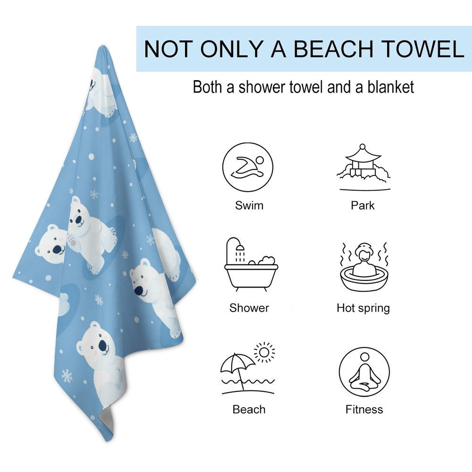 Cute Polar Bear Beach Towel – with A Unique Design, Extra Large,XL (32”x 63”) for Kids & Adults