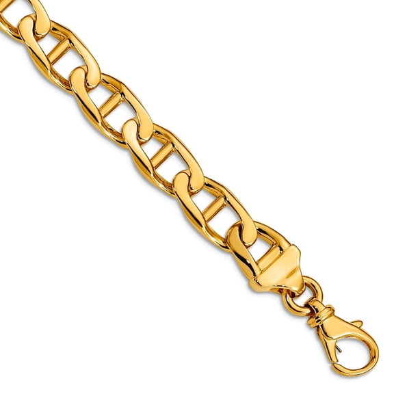 10k Yellow Gold Solid 9mm Hand Polished Nautical Ship Mariner Anchor Link Chain Bracelet 8 Inch Lobster Claw Link Bracel