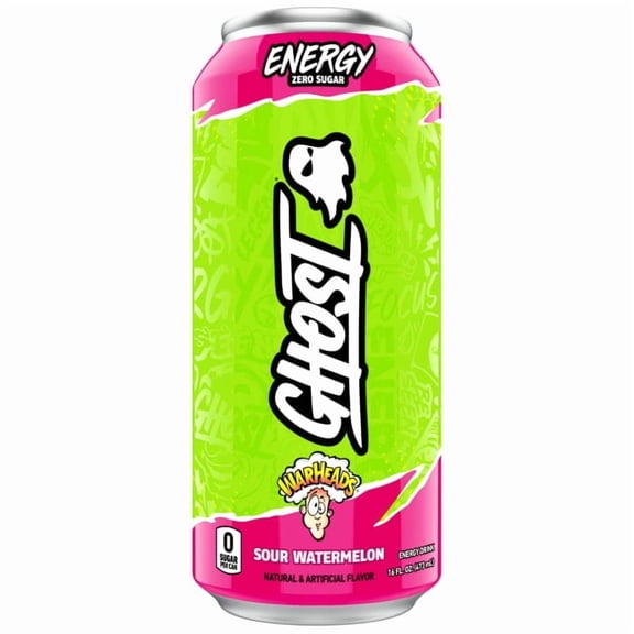 GHOST® ENERGY Zero Sugar Energy Drink, WARHEADS® Sour Watermelon, 200mg Natural Caffeine, 16 fl oz Can