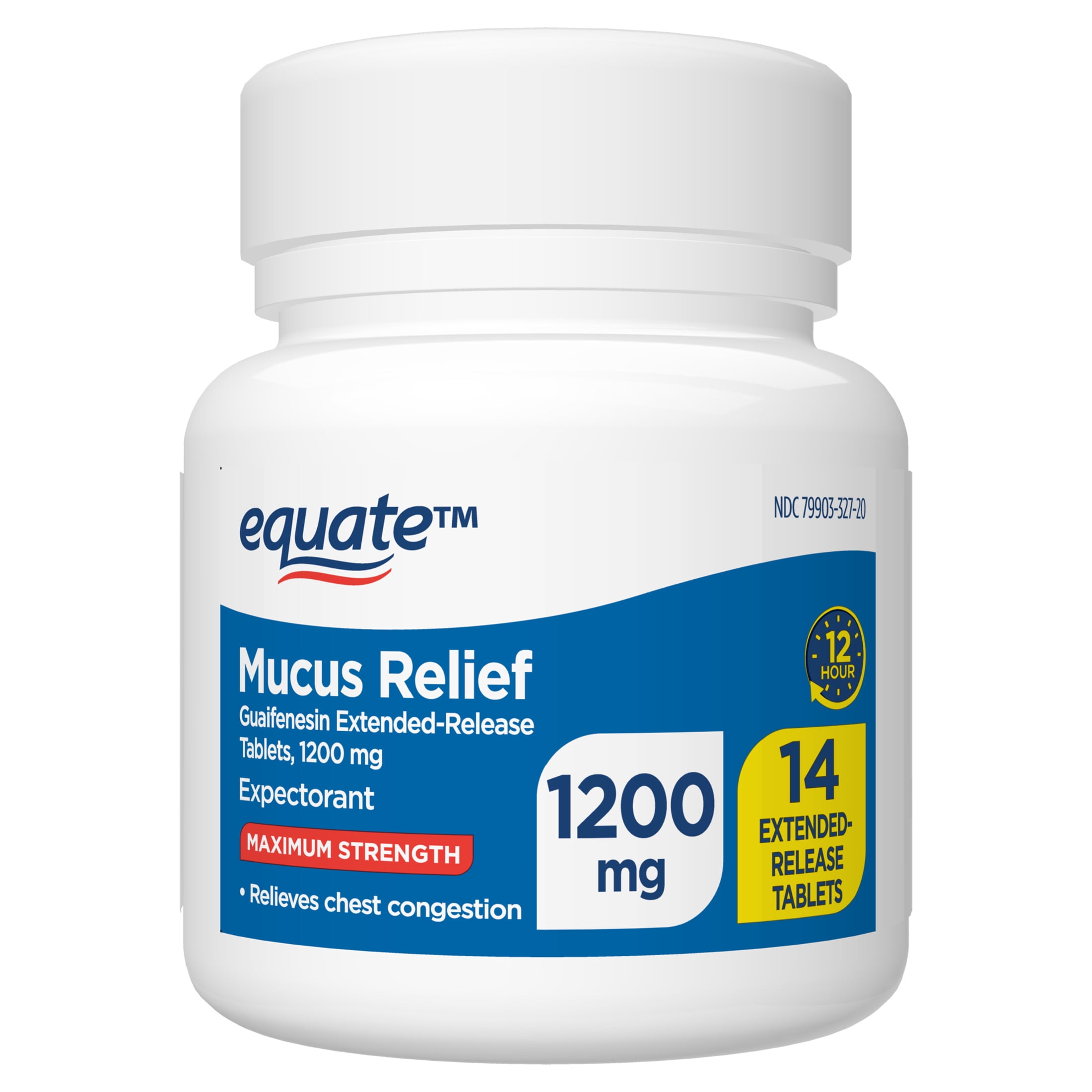 (3 pack) Equate Maximum Strength Chest Congestion and Mucus Relief, Guaifenesin Extended-Release Tablets, 1200 mg, 14 Ct