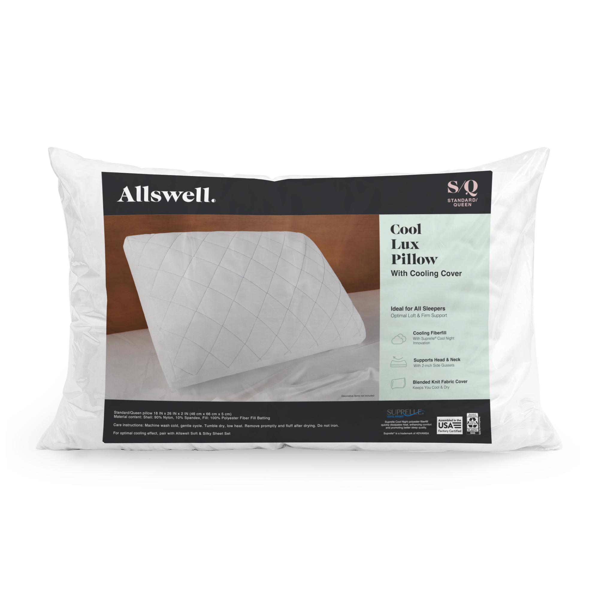 Allswell Cool Lux Bed Pillow with Cooling Pillow Cover, Standard/Queen