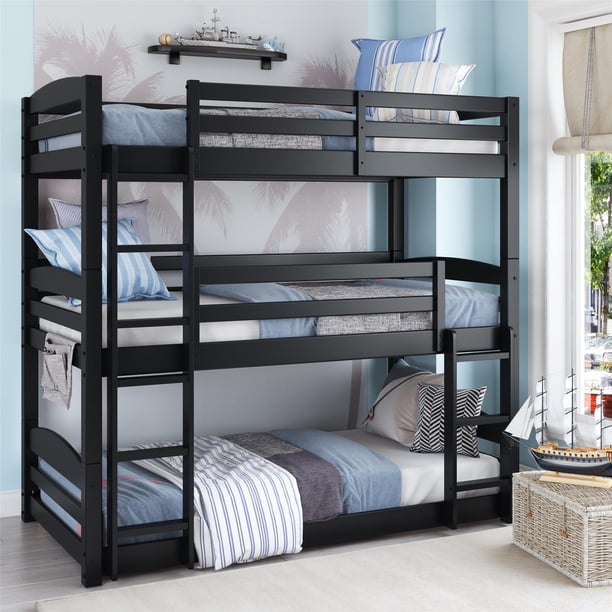 Better Homes And Gardens Tristan Wooden Triple Floor Bunk Bed Black Walmart Com Walmart Com
