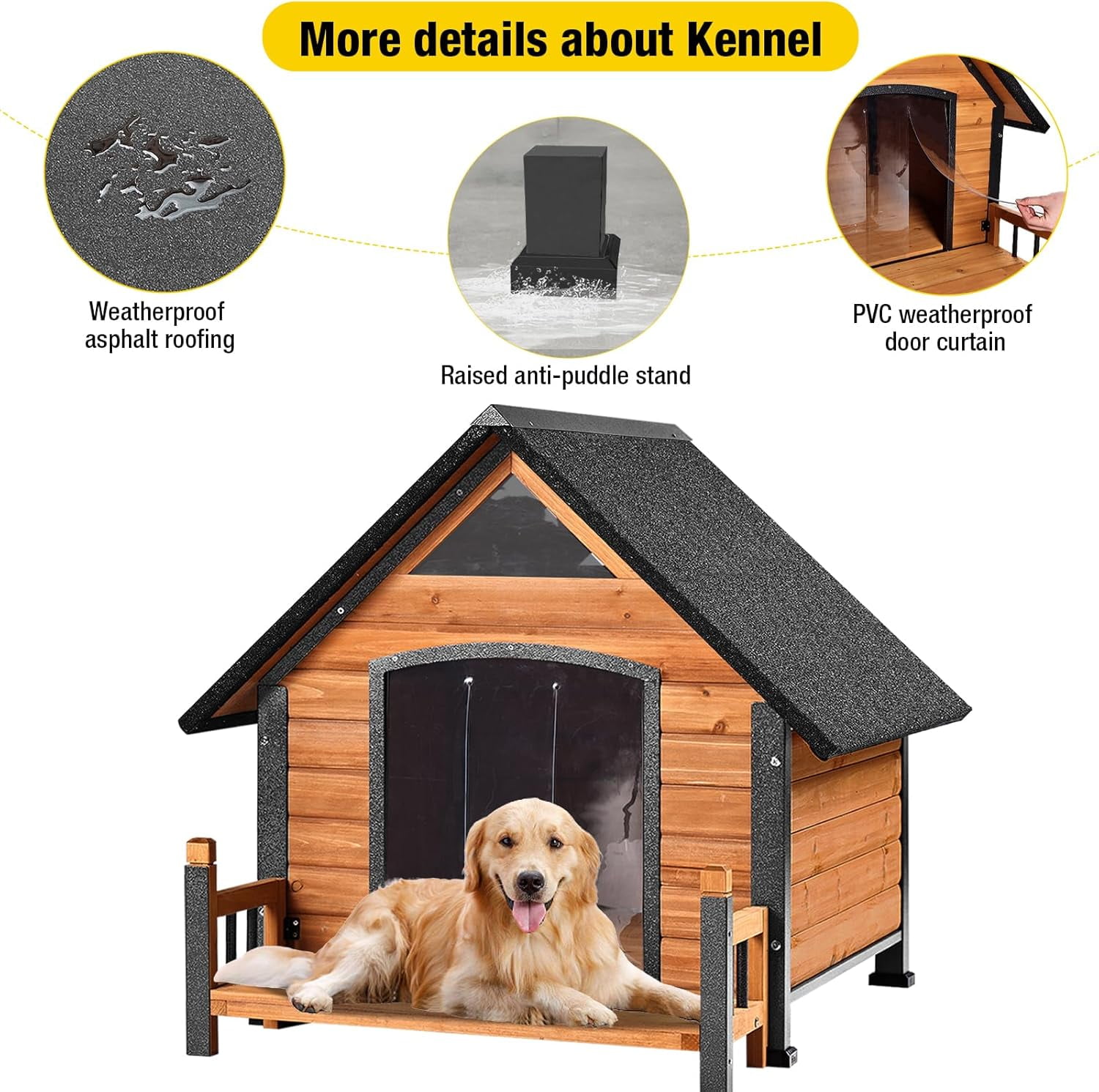 Aivituvin Insulated Dog House with Insulated Liner for Winter Outdoor Weatherproof Kennel All-Around Iron Frame