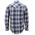 thumbnail image 2 of Men’s Western Pearl Snap Button Down Casual Long Sleeve Plaid Cowboy Shirt (#10 Light Blue/Grey, 2XL), 2 of 3