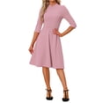 thumbnail image 1 of INSPIRE CHIC Vestido Vintage para Mujer de 3/4 de Manga con Cuello Alto, Vestido A-Line de Oficina, Color Rosa, 1 of 6