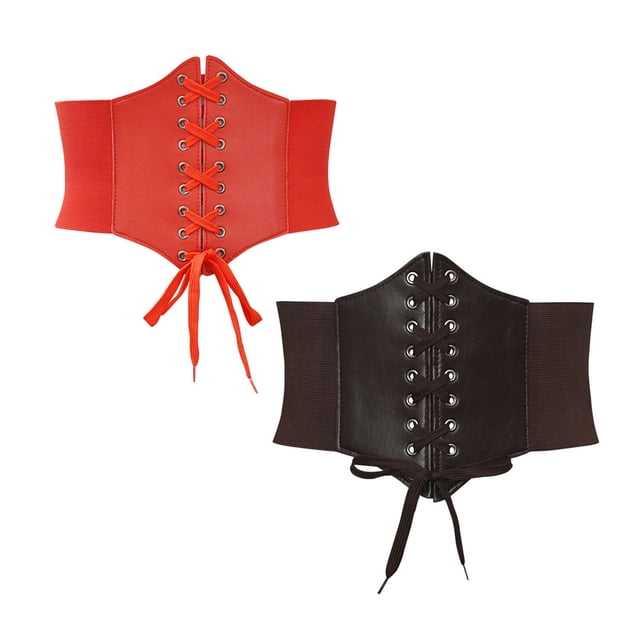 Corsé moldeador de cintura para mujer, 2 piezas, color sólido, estilo ancho, correa ajustable, estilo corte, 68 cm, faja de PU para mujer