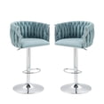 thumbnail image 2 of IVV Modern Swivel Bar Stools Set of 2, Height-Adjustable Fabric Upholstered Stools with Woven Back, Kitchen Island Counter Chair with Chrome Base, Blue, 2 of 8
