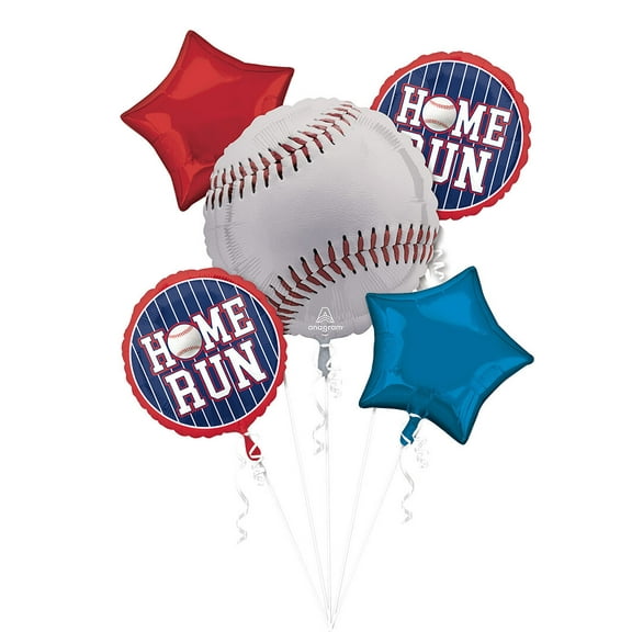 Baseball Home Run 5 Piece Foil Mylar Balloon Bouquet Set