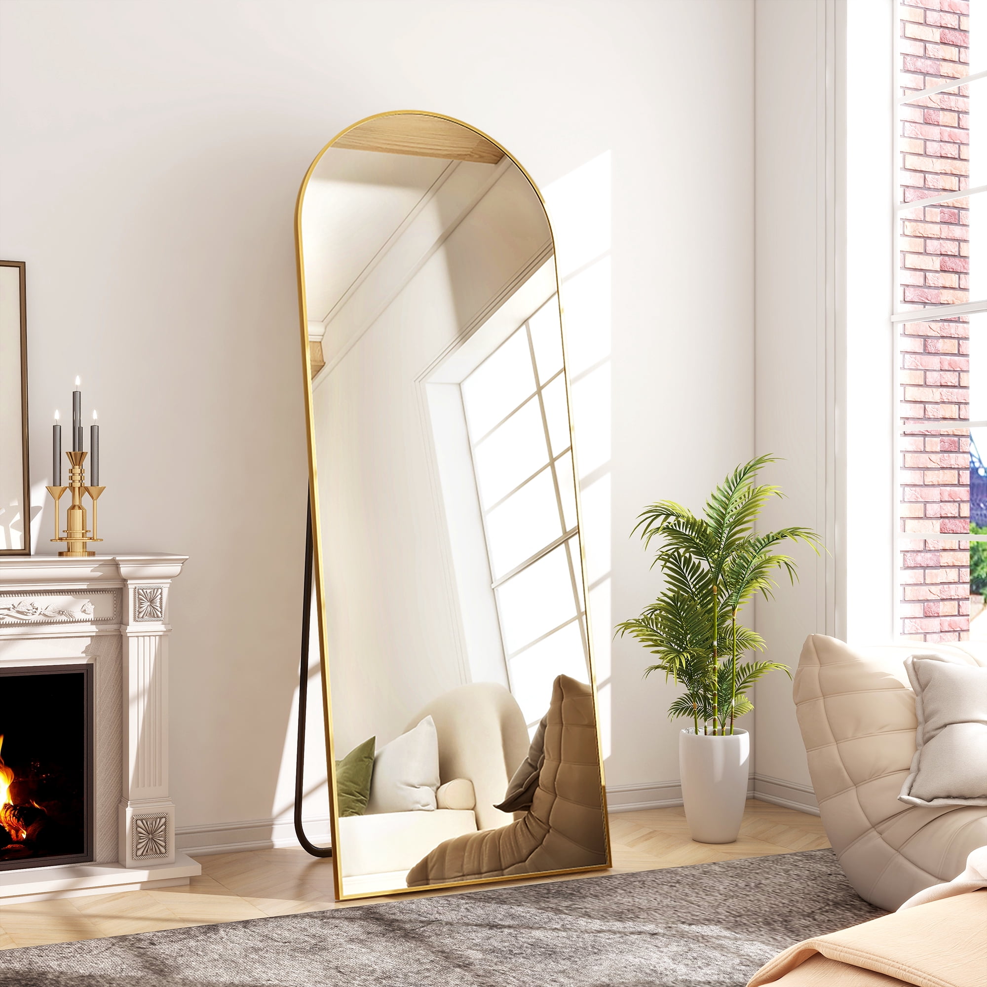 SHATTERVIEW 64"x21" Arched Floor Mirror Full Length Standing Body Dressing Mirror, Gold