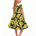 thumbnail image 5 of Avrntaa Little Girls Short Sleeve Dress Summer Cute Sunflower Print Maxi Dresses Flowy Ruffle A-Line Dress for 5-14Y, 5 of 6
