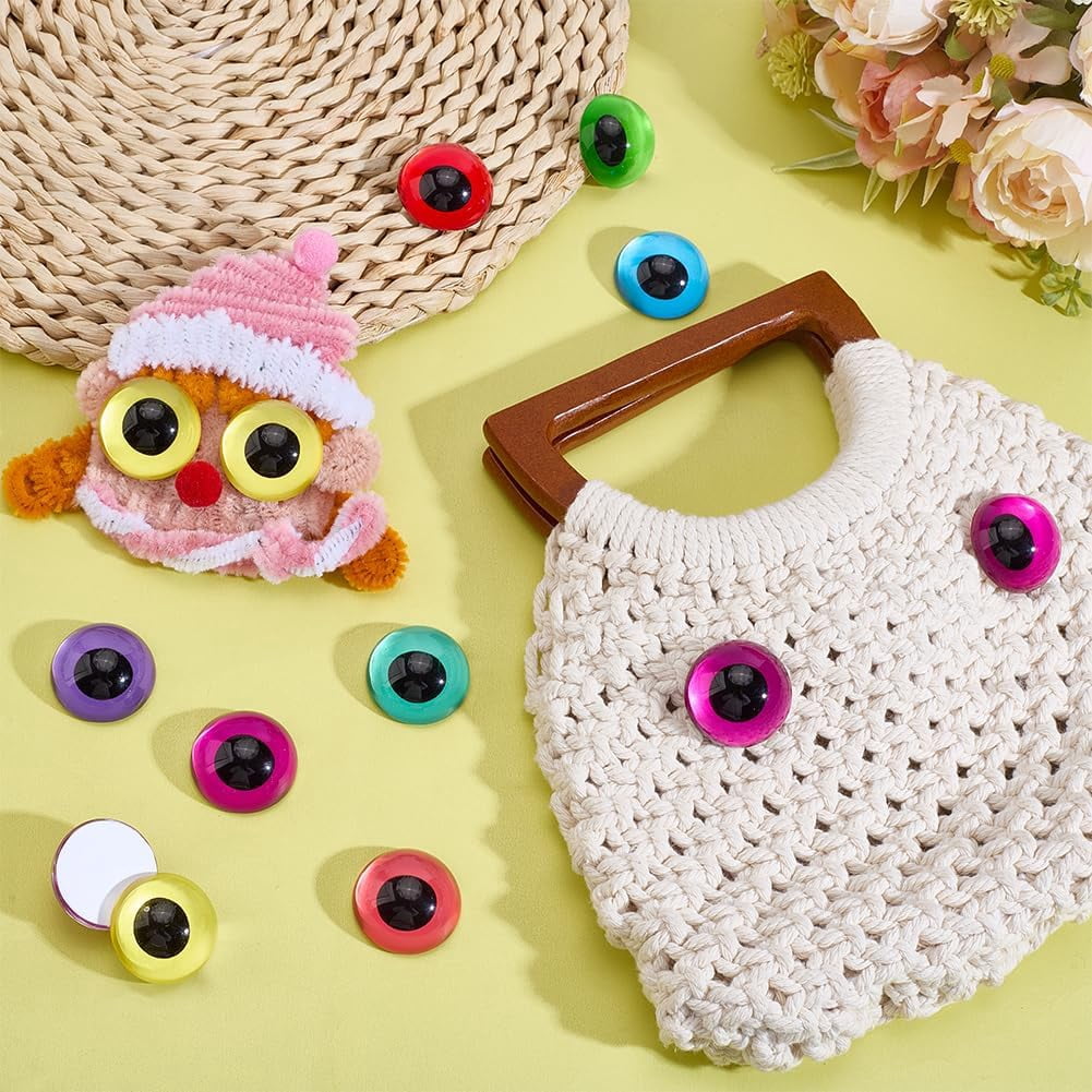 PH 32pcs 30mm Glass Eyes Cabochons 8 Colors Animal Craft Eyes Flatback Dome Cabochons Flat Round Eyes for DIY Art Craft Amigurumi Puppet Sculptures DIY Findings Jewelry Making Colorful DIY