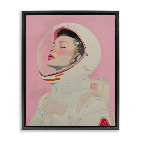 Stupell Industries Contemporary Pink Astronaut Girl Black Floating Frame Canvas Art, 17 x 21, by The Prints Vibe
