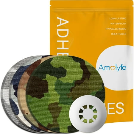 Libre 3 Sensor Covers Waterproof, 20-Pack Amolyfe Freestyle Libre 3 Covers, Bump-Proof with Hard Cap, Waterproof Breathable Medical CGM Adhesive Patches, 14-Day CGM Protection (Camo)