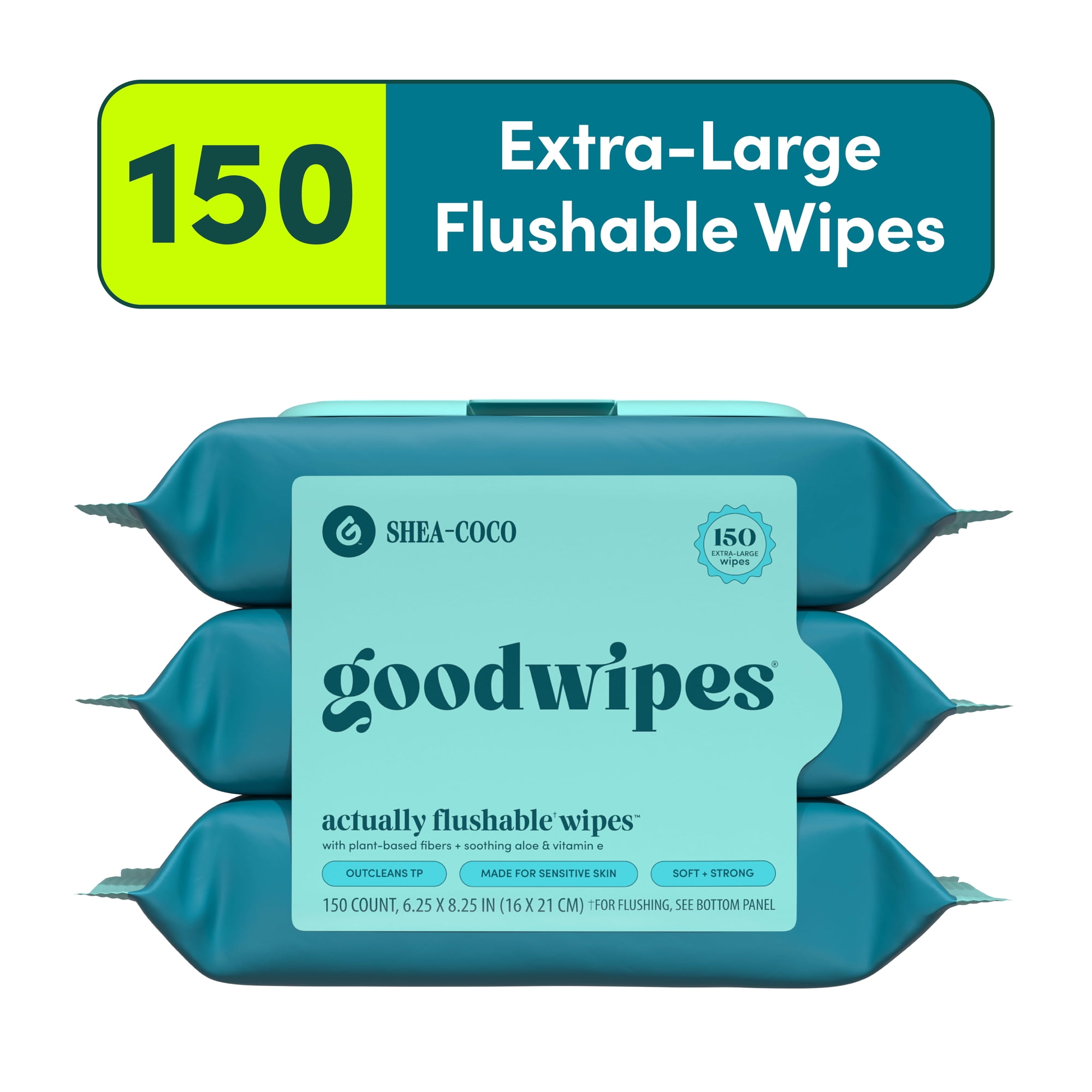 goodwipes Flushable Butt Wipes, Shea-Coco Scented, 3 Pack, 150 Total Wipes