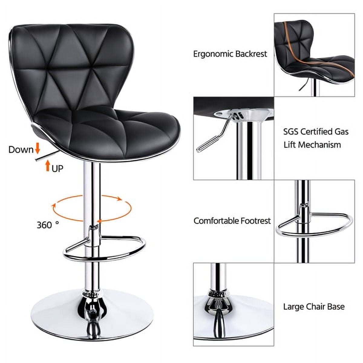 Alden Design Adjustable Mid-back Faux Leather Counter-Height Bar Stool, Set of 2, Black