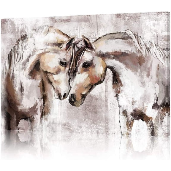 Aaheei Horse Canvas Wall Art Farmhouse Horses Pictures Wall Decor Western Painting Bedroom Decor for Sweet Couple Love Print Brown Animal Artwork for Living Dining Room 12x12