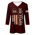 thumbnail image 4 of Wang6 Womens 250th Anniversary USA 3/4 Sleeve Tshirts V Neck 1776-2026 Letter Printed 4th of July America Flag Tops Plus Size Independence Day Patriotic Graphic Tees Y_0528liWine S, 4 of 4
