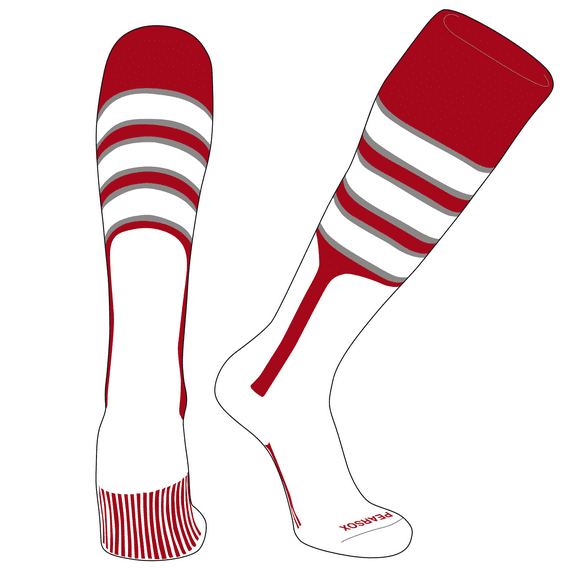 PEAR SOX OTC Baseball Softball Stirrup Socks (C, 9in) Red, Silver, White (M)