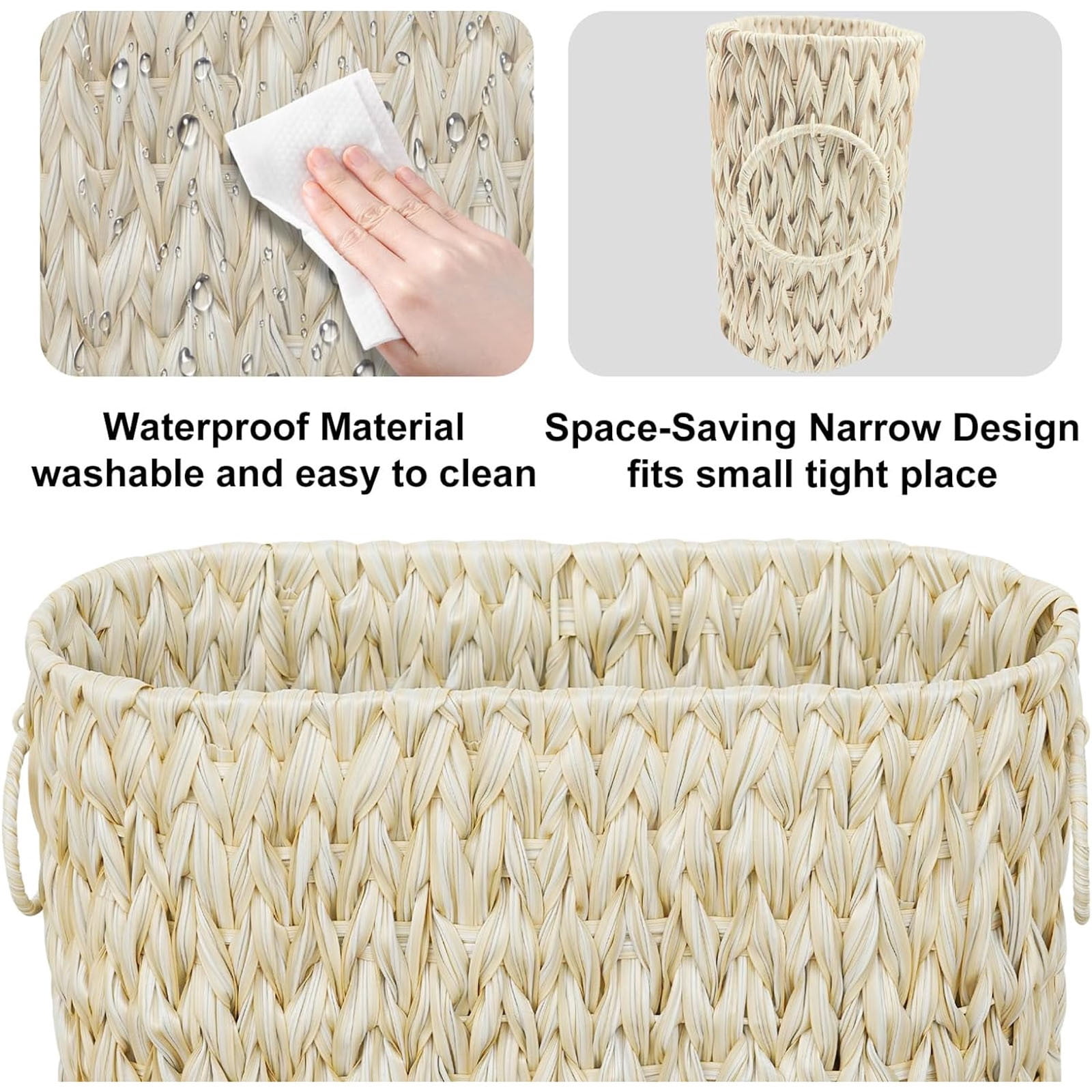 Large Waterproof Wicker Toilet Tank Basket Storage Organizer with Handles, Woven Bathroom Countertop Organizer Basket 14.17"x5.71"x10.43" for Toilet Paper and Bath Supplies