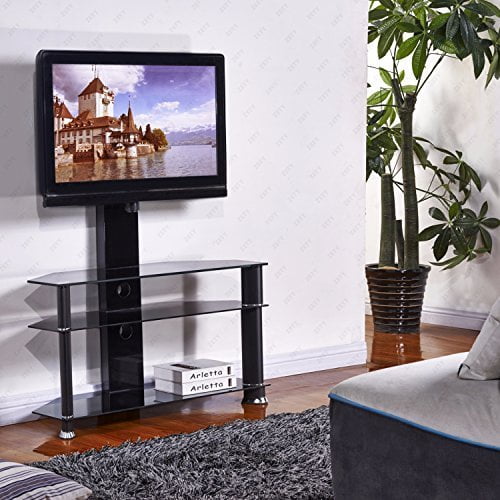 Tempered Glass TV Stand Cantilever w/Bracket for 32"55" LCD TV Black