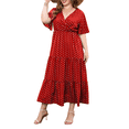 thumbnail image 2 of Robe Décontractée pour Femme Grande Taille à Pois Été à Manches Courtes Col en V Ample à Étages Maxi Robes Rouge TG, 2 of 9