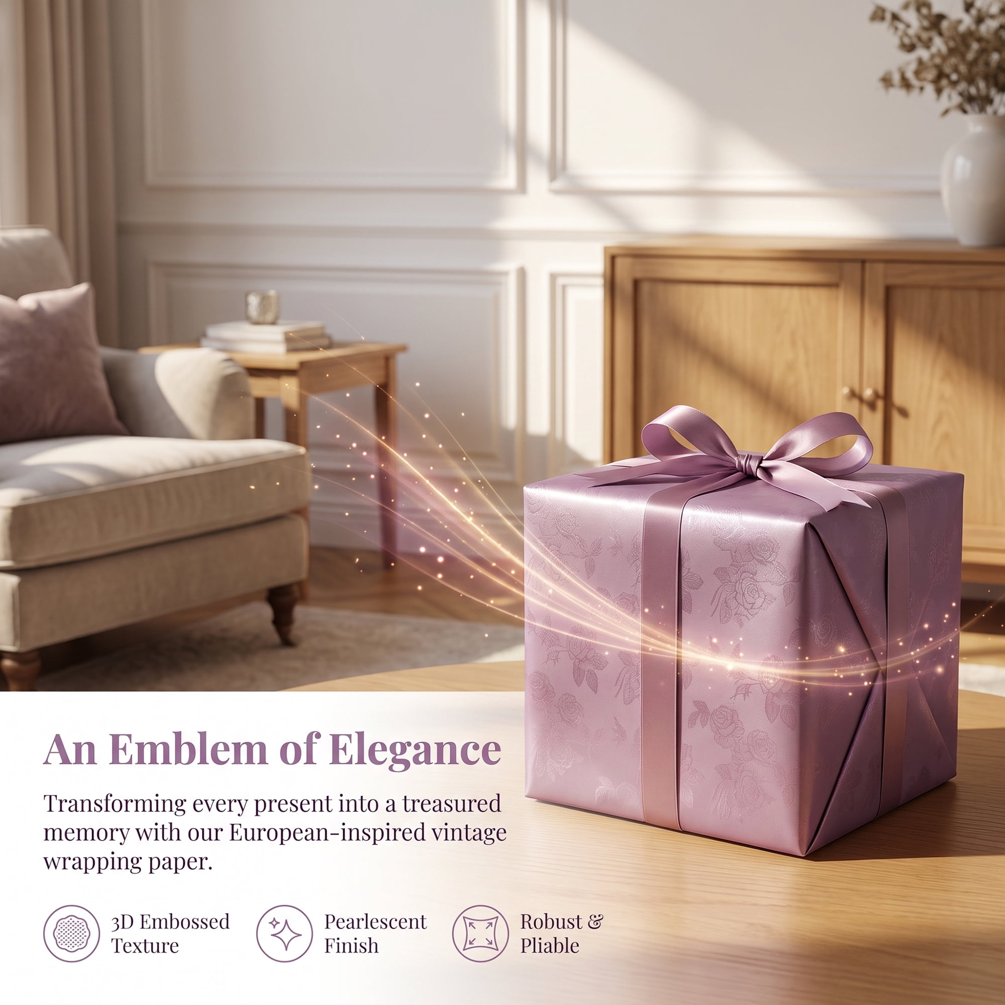 Unique Bargains Luxury Matte Gift Wrapping Paper with Rose Pattern Purple 27.6" x 19.7"